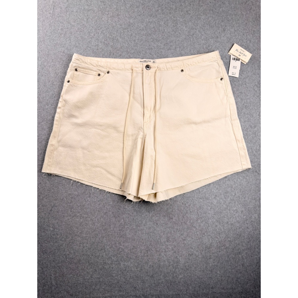 Abercrombie & Fitch The A&F Jort Mid Rise Cream Denim Shorts Size 33 NWT